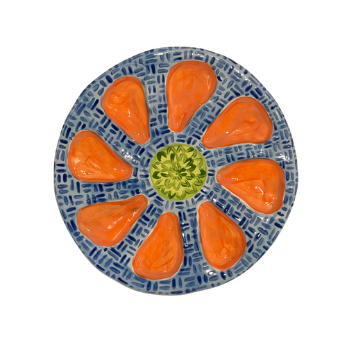 Hand-Painted Oyster Plate, Blue Thatch